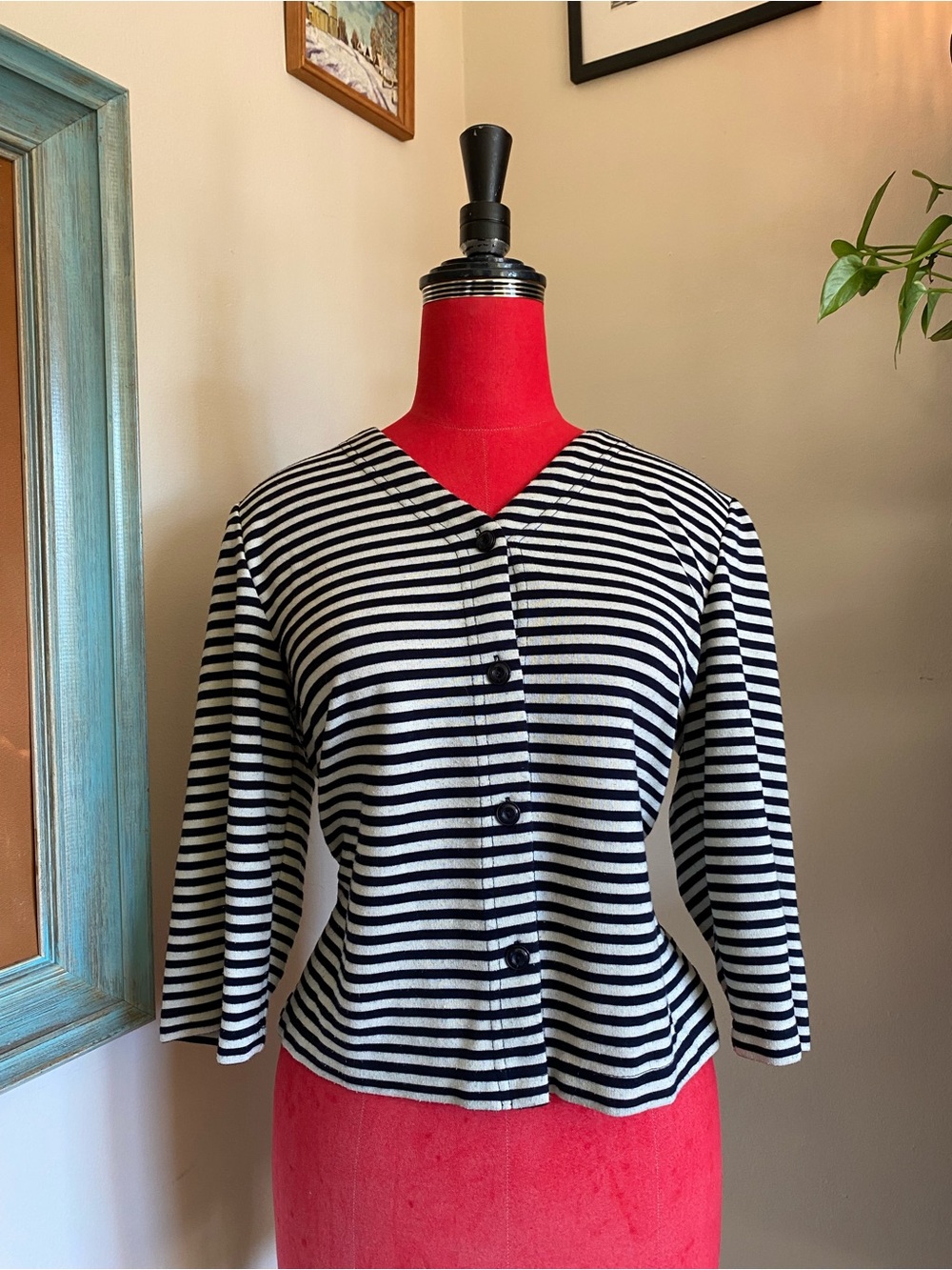 Talbots Black & White Striped Top